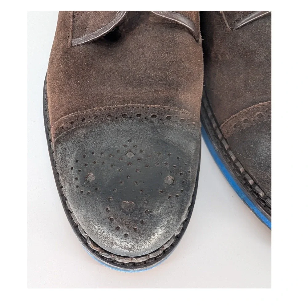 Jimmy Choo Suede Derby Shoes Mens 46 Brown Blue Cap Toe Made in Italy‎ Luxury